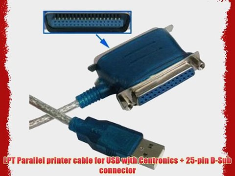 LPT Parallel printer cable for USB with Centronics 25-pin D-Sub connector