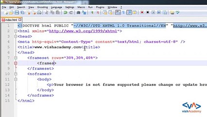 Concepts and syntax of HTML frames in Hindi