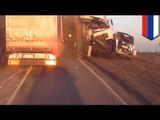 Russian dash cam: Semi-truck crashes directly into small van