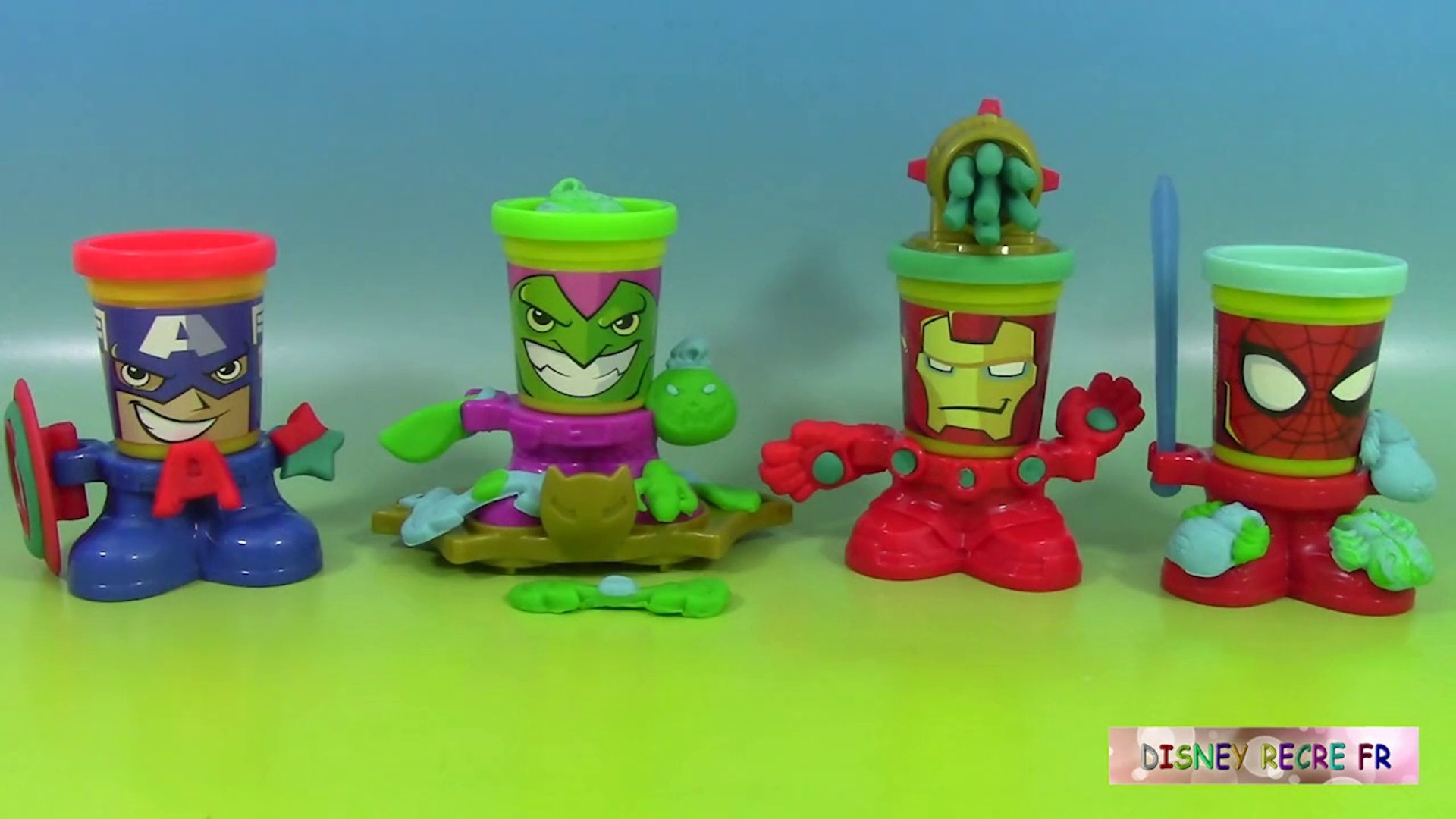 Pâte à modeler Play doh Can heads Spiderman Bouffon vert Iron Man Captain  America - video Dailymotion