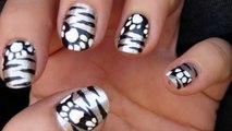 Animal print Tiger nail art design on silver nails ♥Tutorial