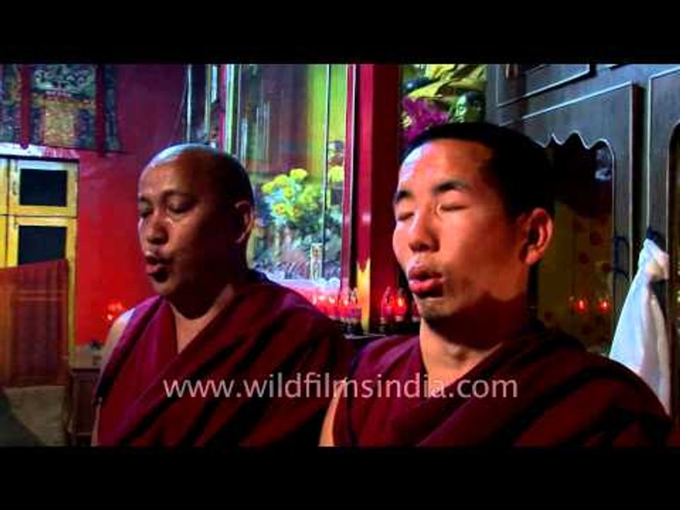 Tibetan monks practice multiphonic chanting