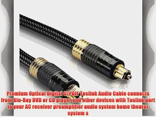 FosPower (50 Feet) CL3 Rated - 24K Gold Plated Toslink Digital Optical Audio Cable (S/PDIF)
