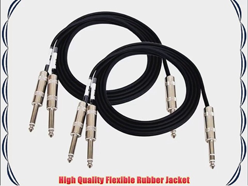 GLS Audio 6ft Insert Cable Cord - Full Metal 1/4 TRS Stereo To Dual 1/4 TS Mono Black Cable