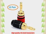 Aurum Pro Series 24k Gold plated Connector Banana Plugs - 24 Pack (12 Red 12 Black)