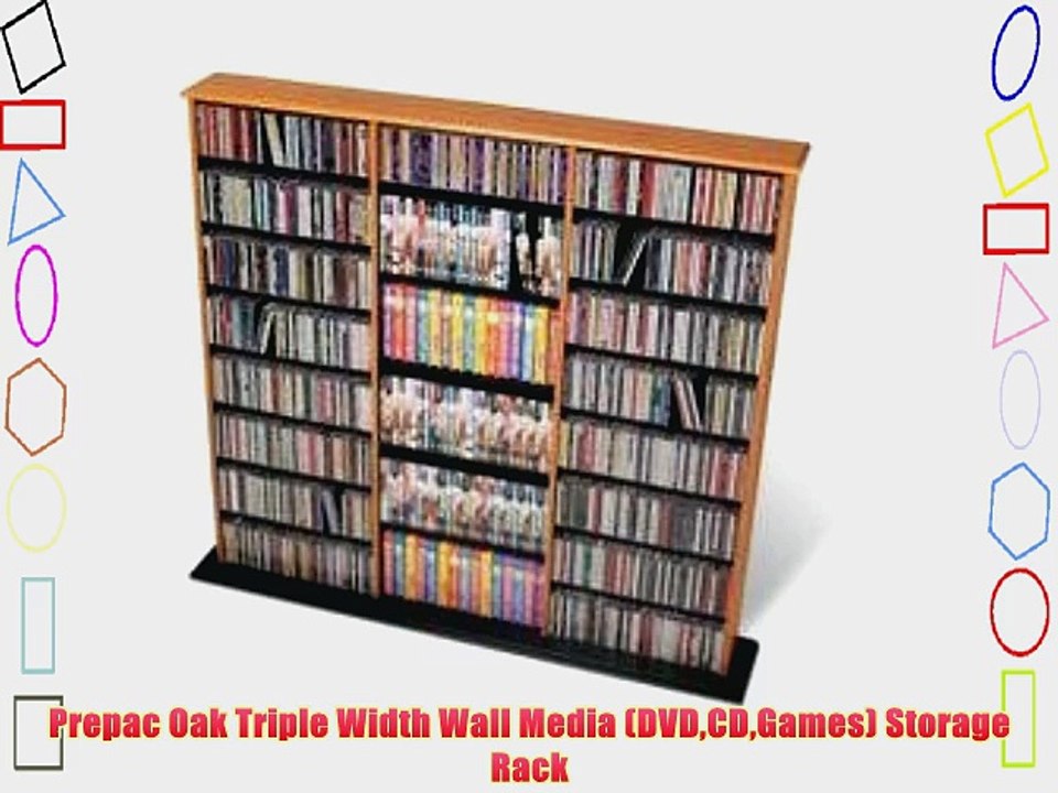 Prepac Oak Triple Width Wall Media (DVDCDGames) Storage Rack