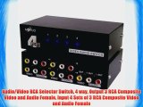 Audio/Video RCA Selector Switch 4 way Output 3 RCA Composite Video and Audio Female Input 4
