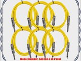 Seismic Audio SASTSX-3Yellow-6PK 3-Feet TS 1/4-Inch Guitar Instrument or Patch Cable Yellow