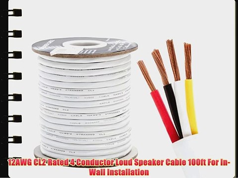 12AWG CL2 Rated 4 Conductor Loud Speaker Cable 100ft For In-Wall Installation