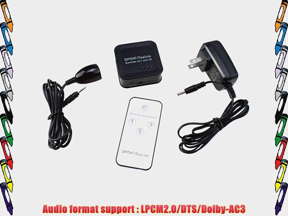 AGPtek? SPDIF/TosLink Digital Optical Audio 3x1 Switchers with Remote-Control (DC5V/500mA Power