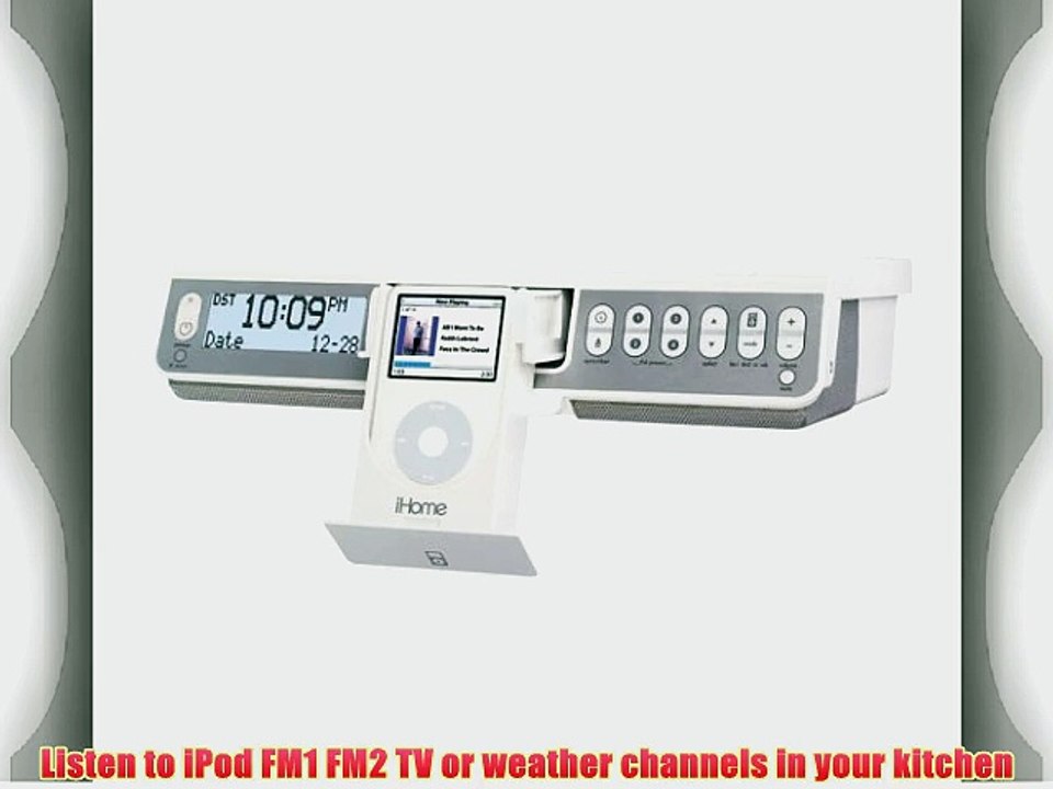 iHome IH36 Under-Counter FM Radio with TV Weather Band Tuner and Dock for iPod (White)