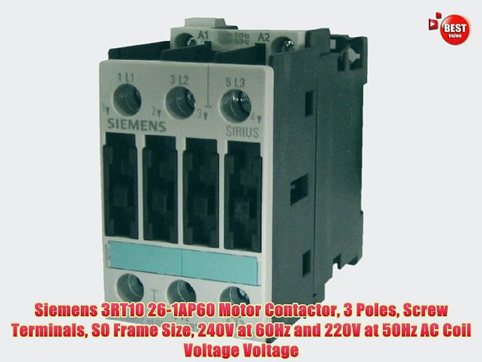 Siemens 3RT10 26-1AP60 Motor Contactor 3 Poles Screw Terminals S0 Frame Size 240V at
