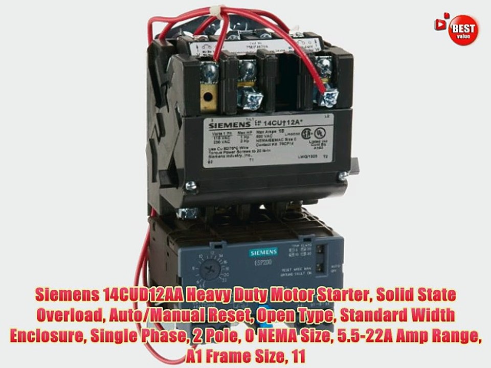 Siemens 14CUD12AA Heavy Duty Motor Starter Solid State Overload Auto/Manual Reset Open