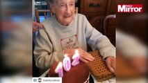 Careful granny! 102 year old woman loses her teeth blowing out candles (1)