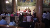 A Mass (Eucharist, Holy Communion) at the Church of Gethsemane, Mount of Olives, Jerusalem Israel