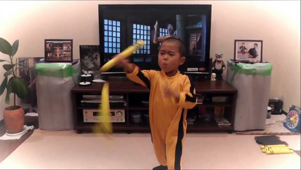 My son(5year old) acting Bruce Lee's nunchaku scene