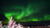 Northern lights Aurora borealis in Lapland in Finland - time lapse - Rovaniemi Levi