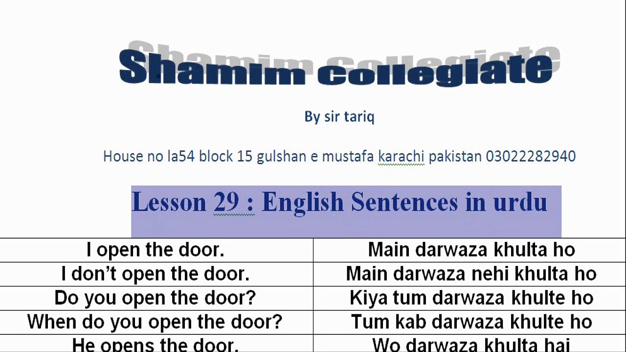 twenty nine English Sentences in Urdu
