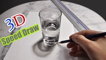 3D Drawing anamorphic realistic painting a glass water