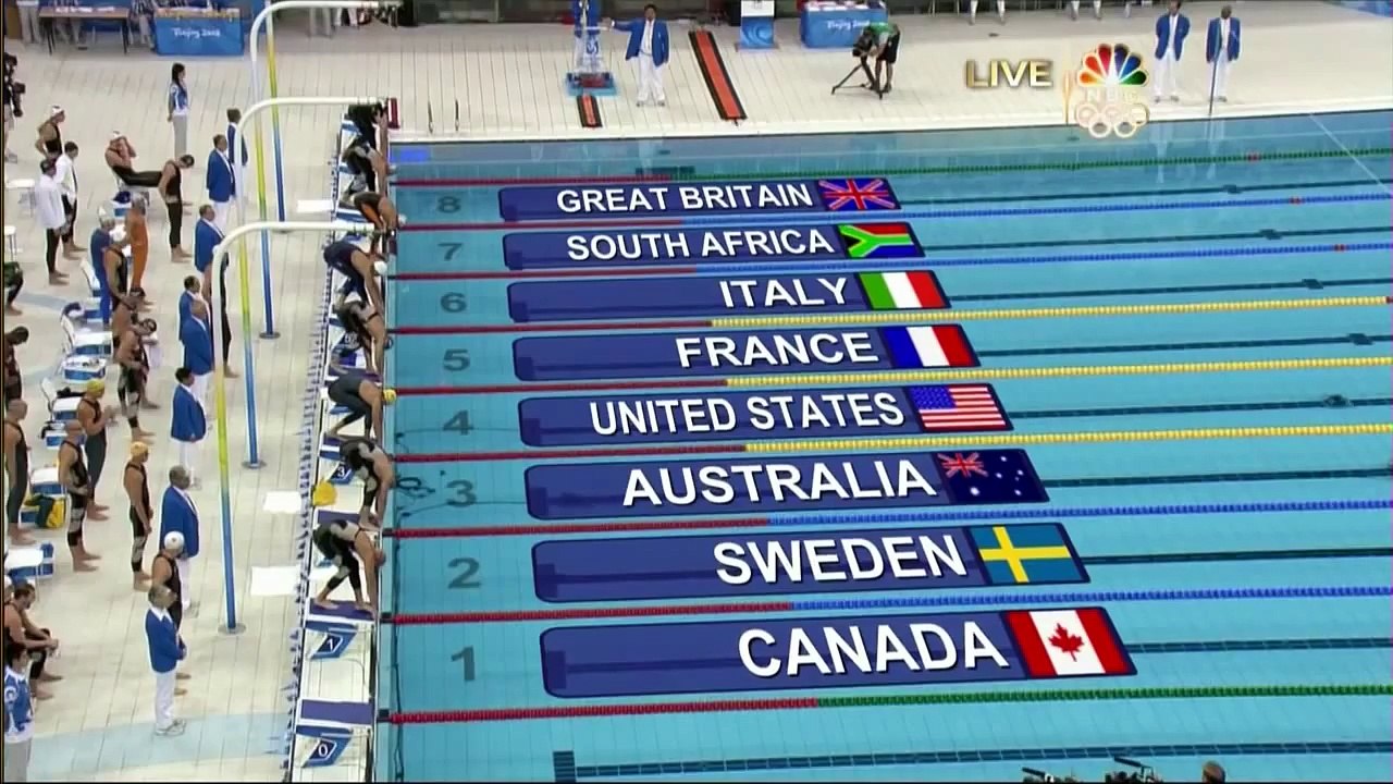 Michael Phelps 2nd Gold 2008 Beijing Olympics Swimming Men's 4 x 100m Freestyle Relay