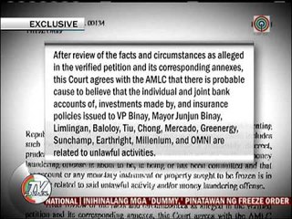Bank accounts ng pamilya Binay, may freeze order