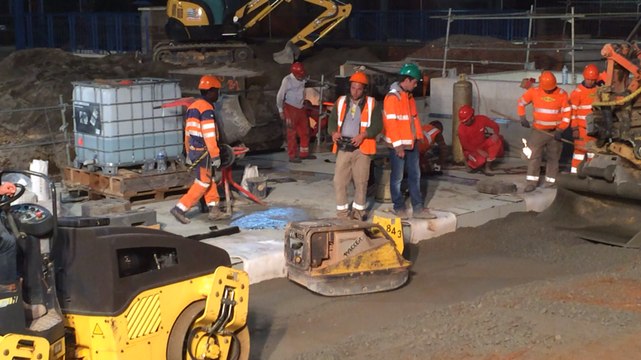 Chantier de la gare , entre 1heure et 5 heure du matin.