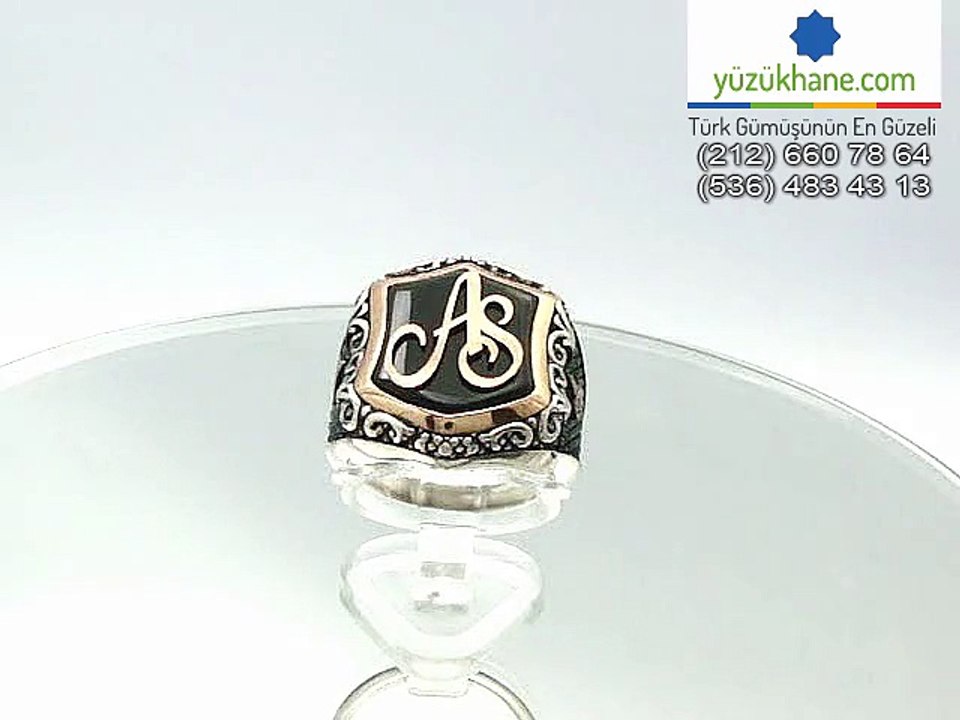 Kişiye Özel Oniks Taşlı Gümüş İsimli Yüzük