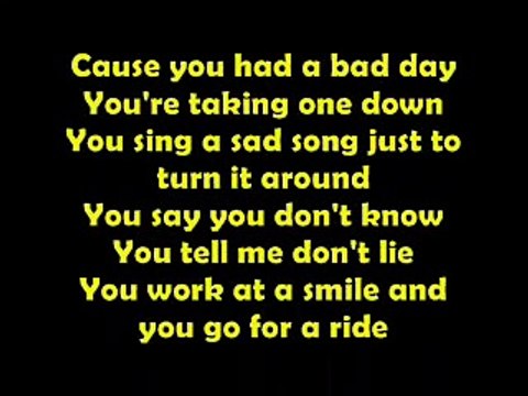 Bad Day On Screen Lyrics by Daniel Powter