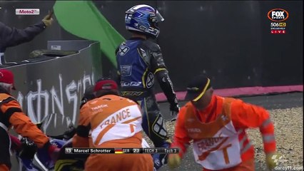 France2015 Moto2 FP2 Schrotter Crashes