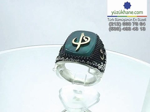 Ye?il Akik Ta?l? Elif ve Vav Harfli G?m?? Y?z?k