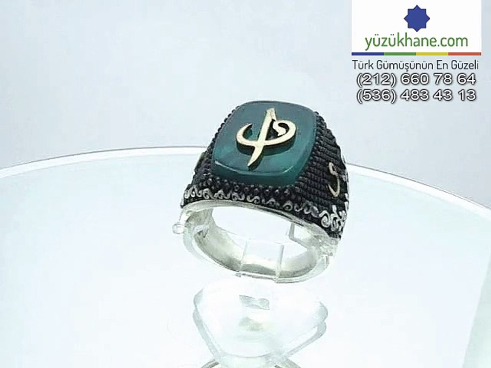 Ye?il Akik Ta?l? Elif ve Vav Harfli G?m?? Y?z?k