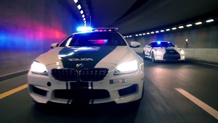 Seamless Dubai police car during the night parade