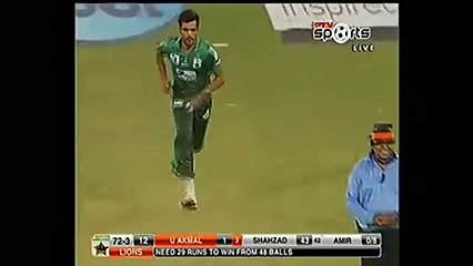 Muhammad Aamir dismissed Umar Akmal Game played 17-5-2015