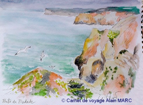 Aquarelles et croquis de voyage à la Punta da Piedade sur la route du bleu.