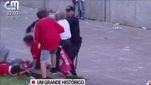 Horrified young Benfica fan witnesses police beat up dad and grandad