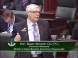 David Swann aks about Child Poverty in Alberta and Minister Horne responds 'good luck' 20121106