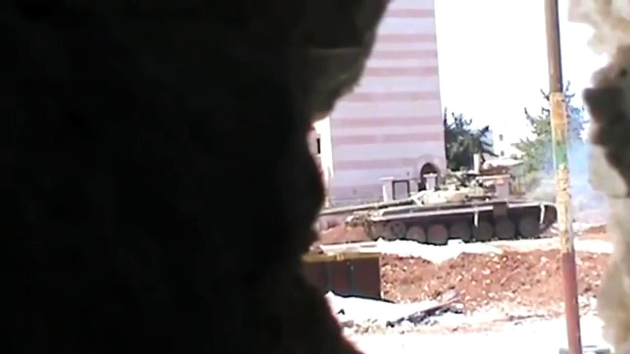 Tank gets hit by 2 RPG s Syrian civil war