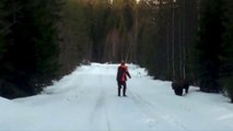 Swedish man scares an attacking bear in yelling! Crazy...