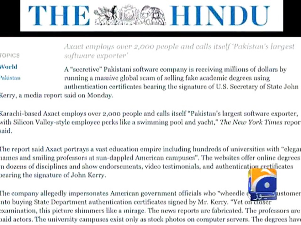 Geo Reports-NYT's Exclusive Story Opens Axact Controversy Wide Open-19 May 2015