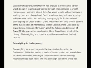 David McMorrow Gives an Insight into the History of Bobsleighing