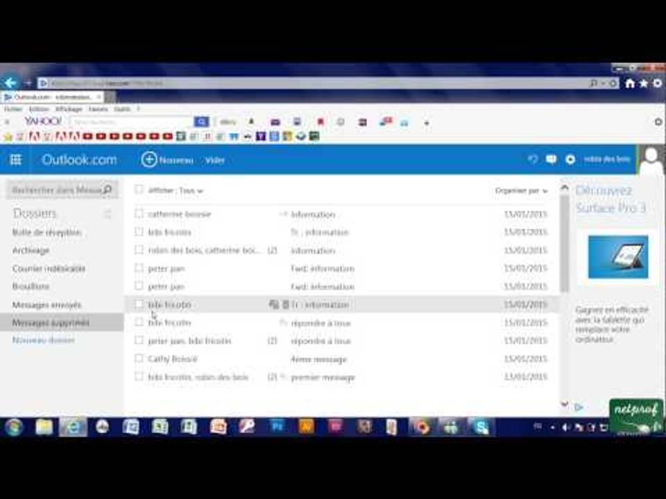 4g - Supprimer un message, le récupérer dans Outlook msn