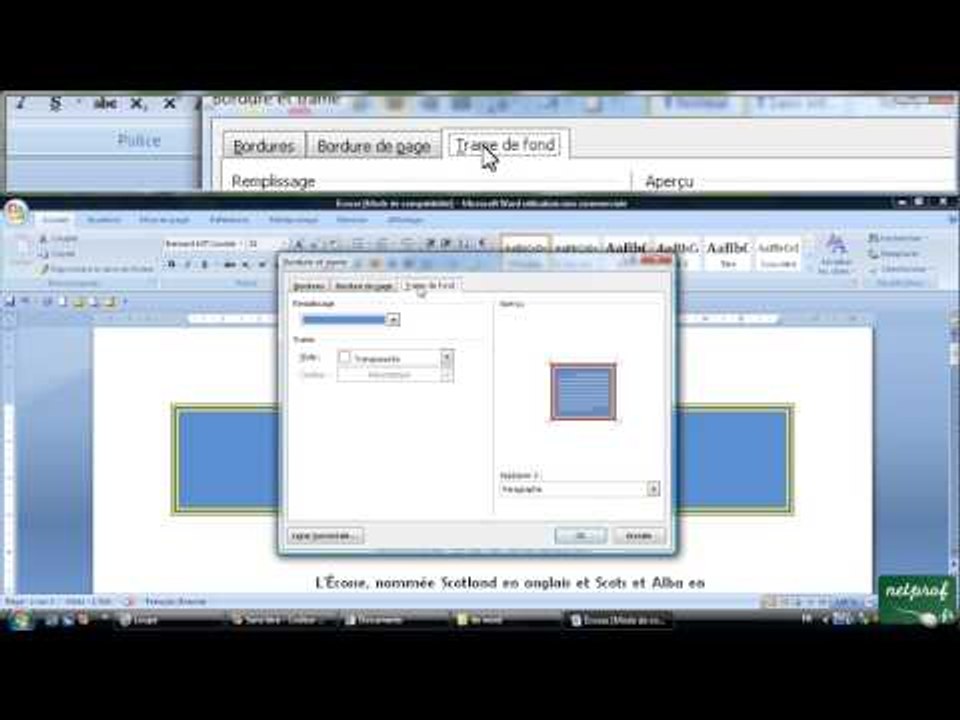 Les bordures et trame, arrière plan de page sur Word