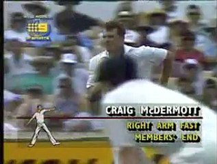Phil Simmons almost drags a Mcdermott bouncer onto the stumps! - Best cricket match