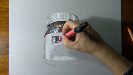 A glass jar of Nutella realistic drawing
