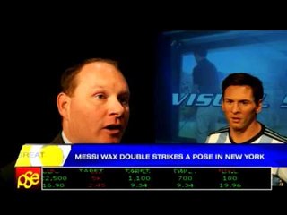 Messi wax double strikes a pose in New York