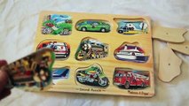 Melissa and Doug Wooden Vehicle Sound Puzzle REVIEW Fire Truck, Airplane, Motorcycle, Train