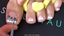 French Pedicure Uneven Toes Art Black Lace Easy Beginners Tutorial