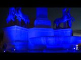 Roma - La Fontana dei Dioscuri sulla Piazza del Quirinale illuminata di blu (01.04.15)