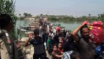 Irak: des déplacés de Ramadi traversent le pont de Bzeibez