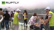 Glass bridge at the height of hills in china